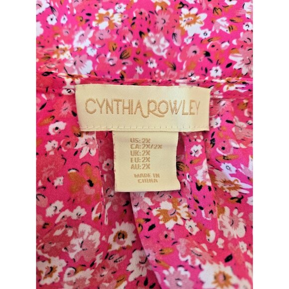 Cynthia Rowley 2X Pink Floral V-Neck Blouse Flutter Sleeve Flowy Fit Plus Size - Picture 3 of 8